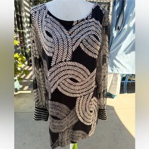 Beautiful Alfani Black and White Geometric Blouse with cuff embellishments
